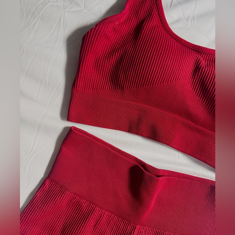 Red Ribbed Two-Piece Set - Picture 3 of 6